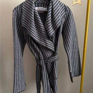Janska Wool Blend Houndstooth Wrap Coat Belted Jacket Made USA Size S